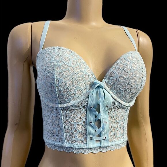 Victorias Secret Sexy push up Padded Demi longline Bustier Bra Blue 32DD - Picture 1 of 6